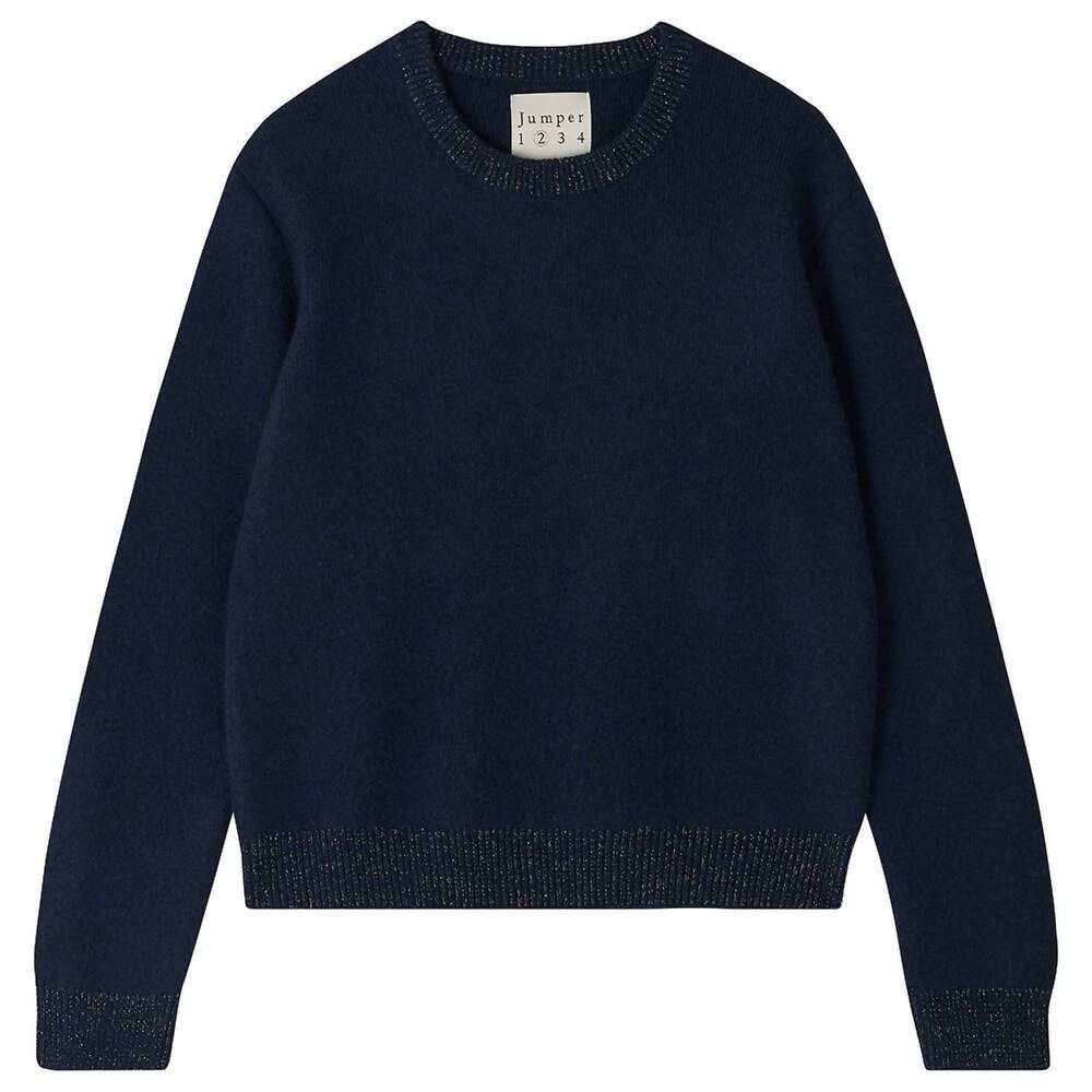 NEW JUMPER1234 women's contrast lurex rib sweater top in dark navy